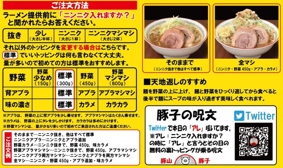 ラーメン豚山の注文方法